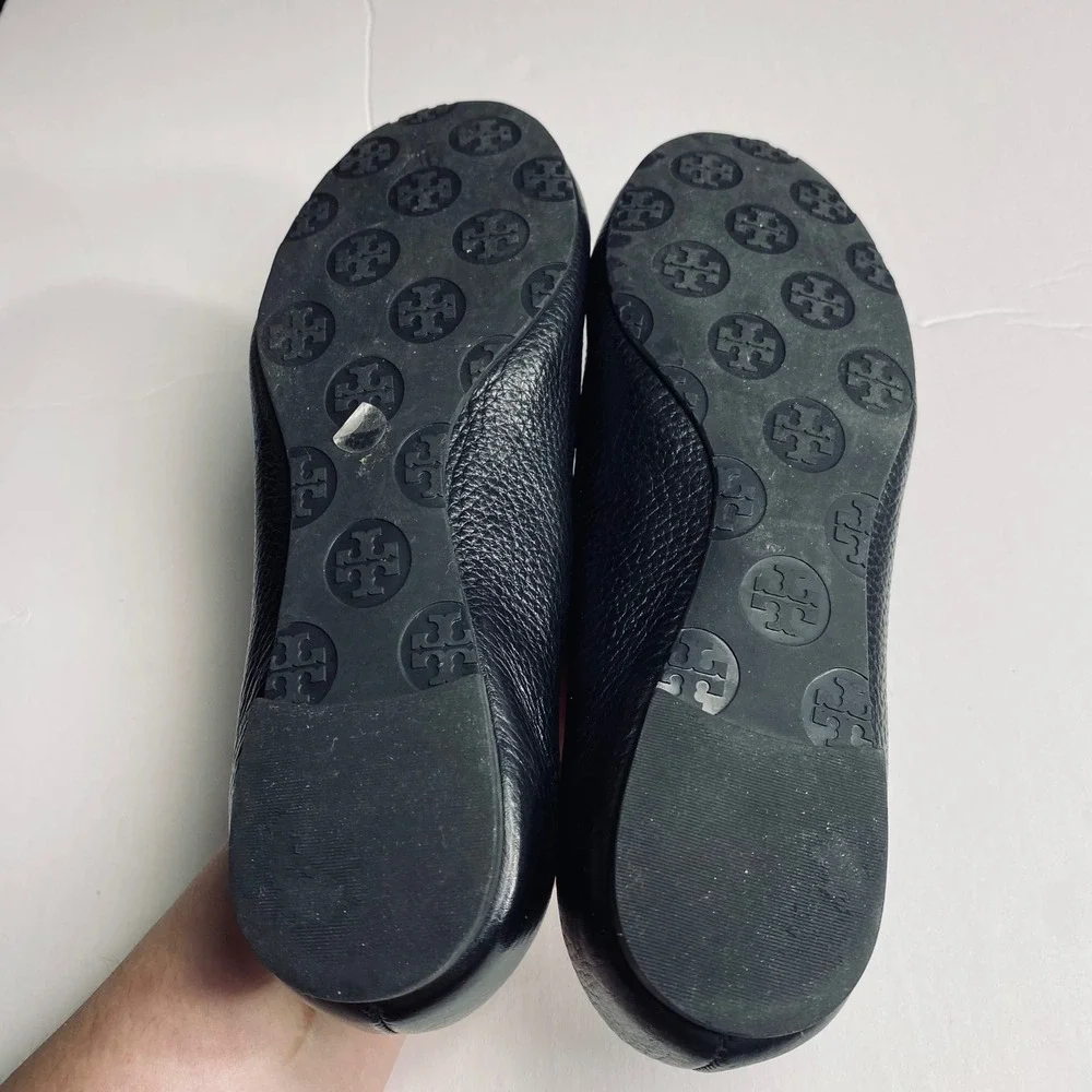 Tory Burch Reva Tumbled Leather Slip On‎ Ballet Flats in Classic Black Size 5.5